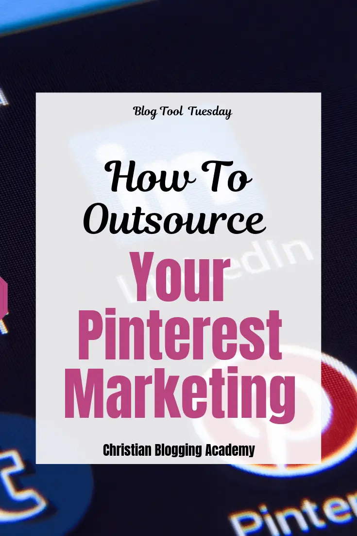  phone screen with a pinterest icon and a text overlay that says how to outsource your marketing on pinterest.