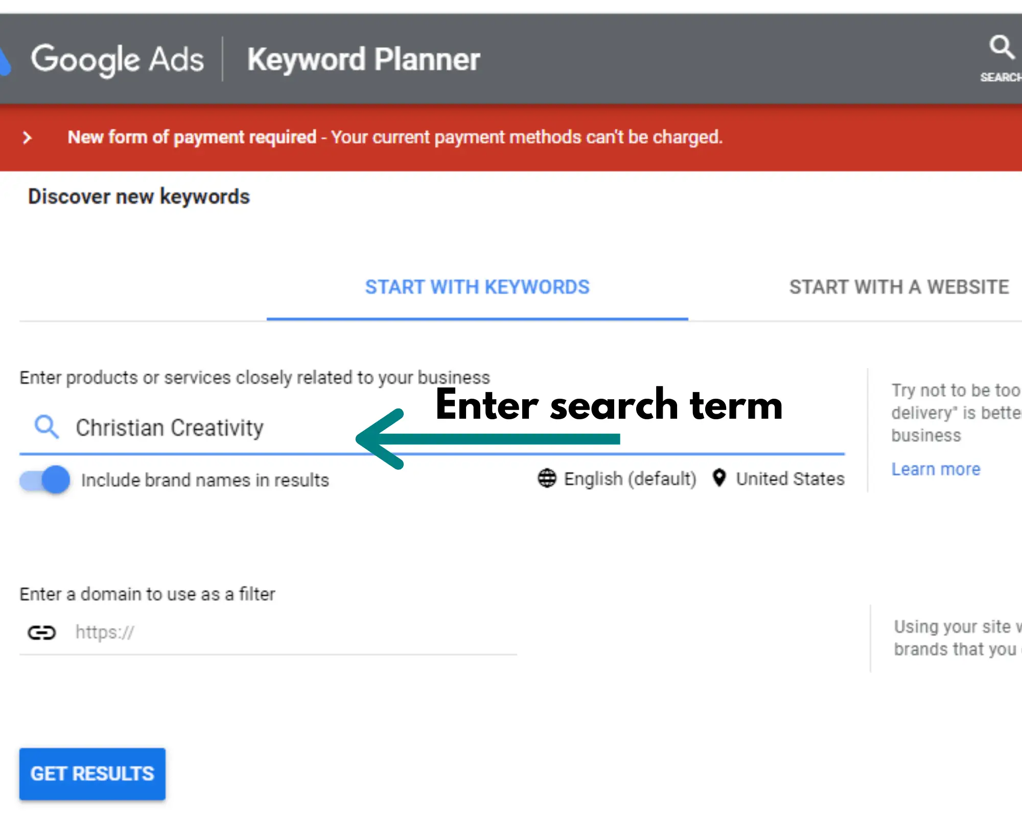 screen shot of how to search on google keyword planner blog niches that are profitable