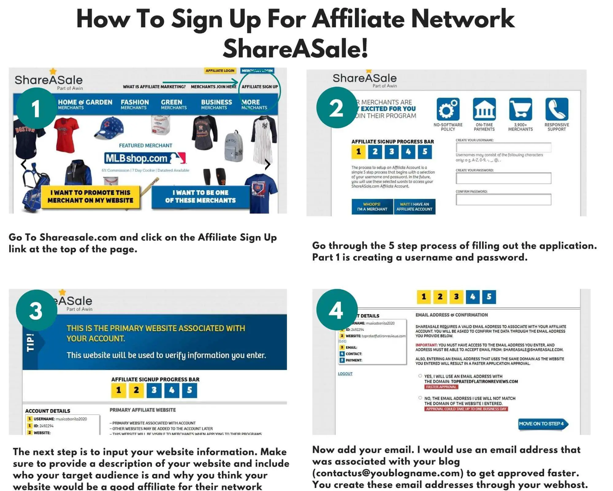 screenshot Shareasale affiliate network signup