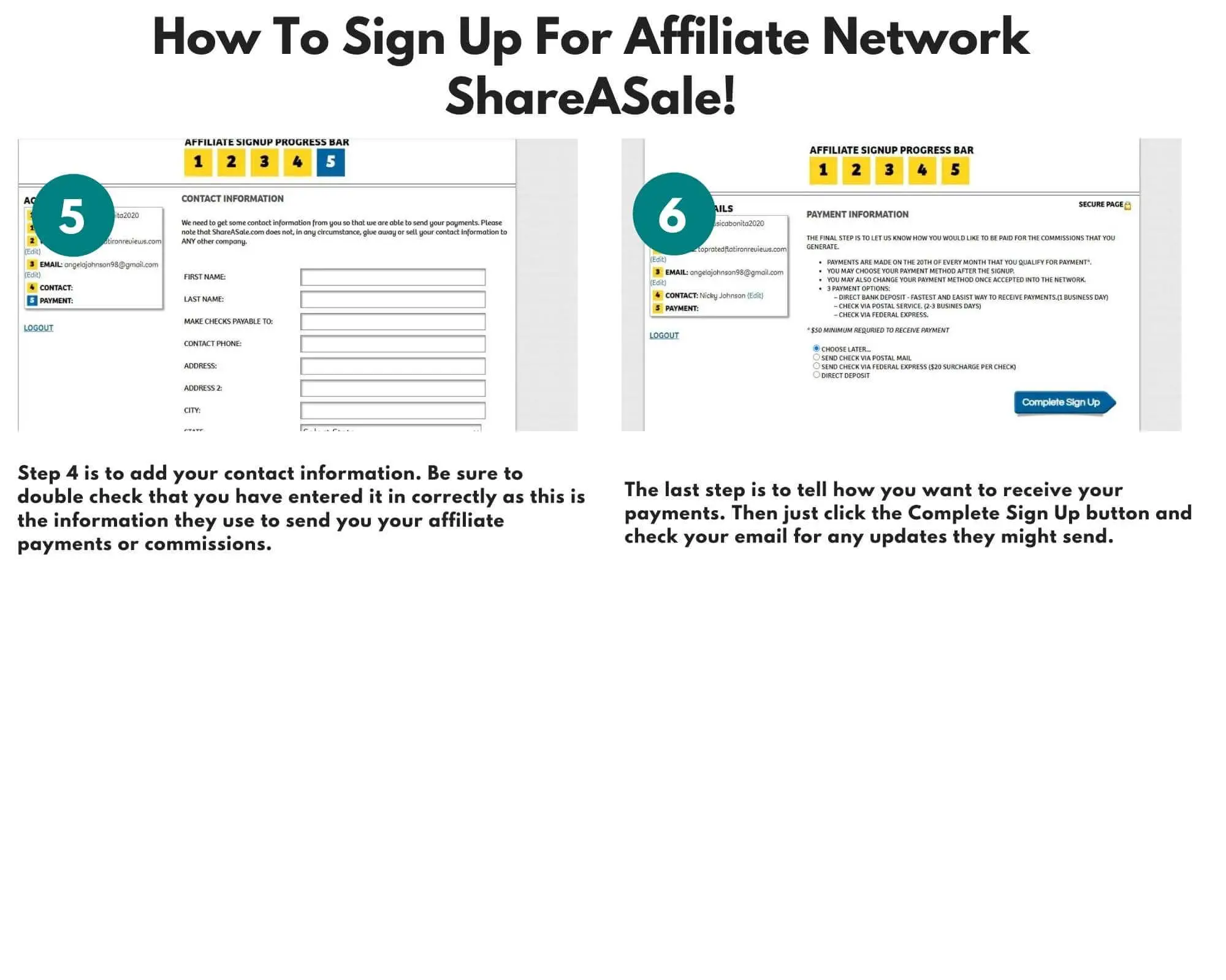 shareasale affiliate network signup screenshot