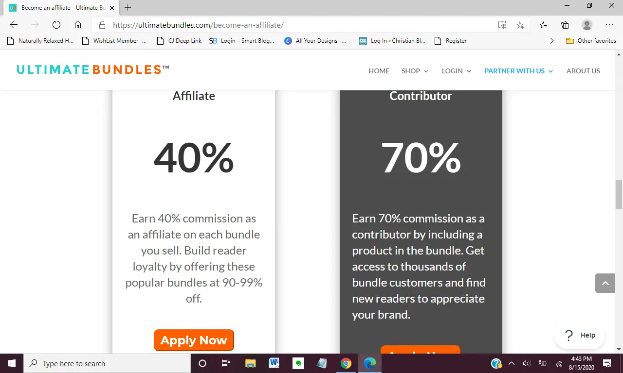 screenshot shwoing what you earn as an Ultimate Bundles affiliate