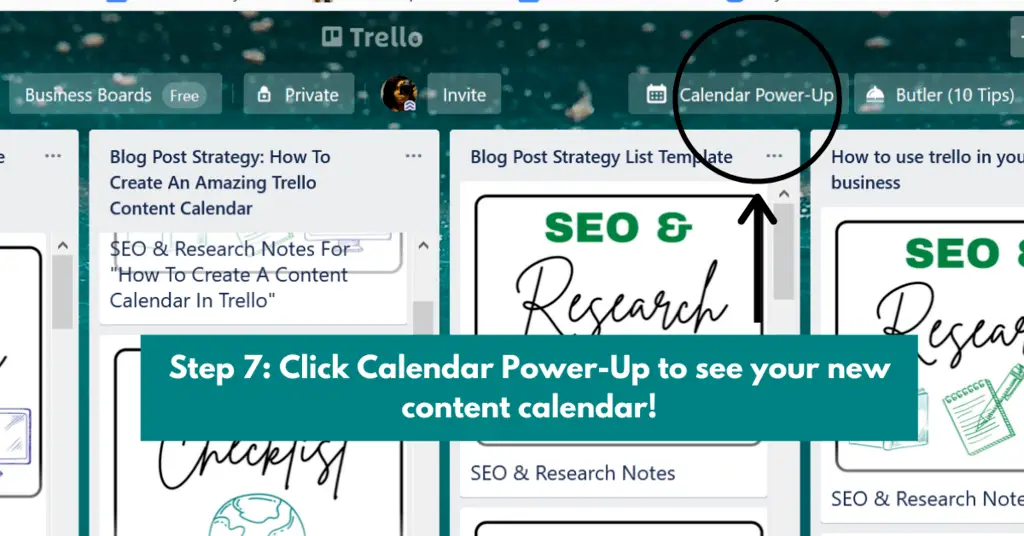 pic of the blog content planner Trello board