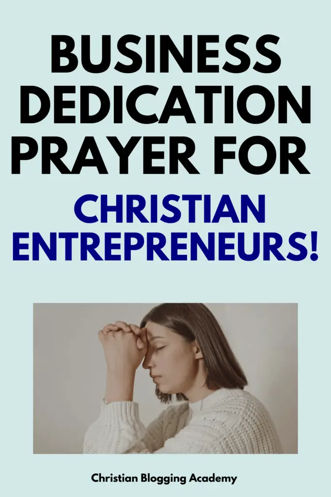 blue background black and blue lettering business dedication prayer with woman praying