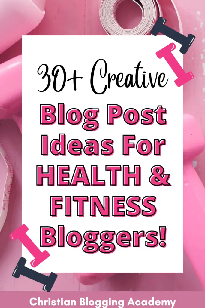 pink and white writing blog post topics for health and fitness blogs pink dumbbells in the back