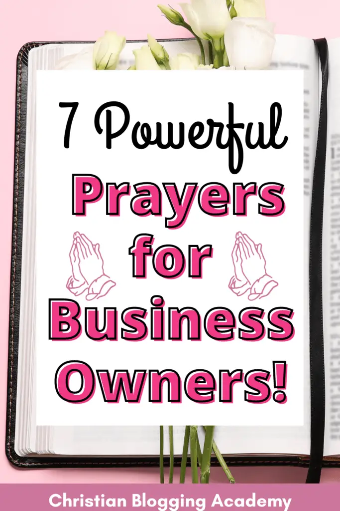 pink and black writing prayers for business owners, pink praying hands, Bible and flowers