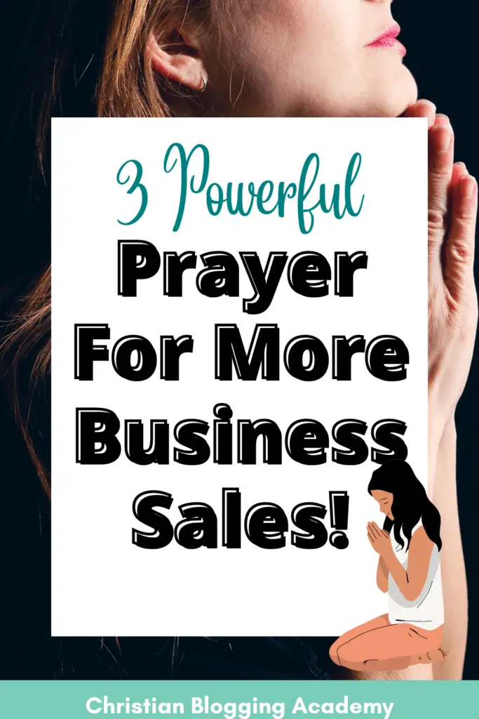 teal and black writing prayer for business sales woman in background praying 