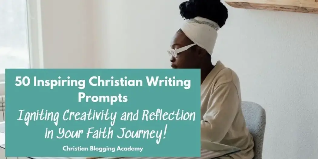 teal and white writing Christian writing prompts woman in white writing