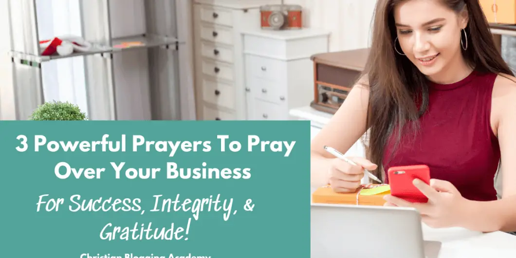 prayers for your business in white and teal letters